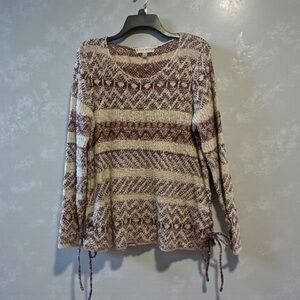 Knox Rose Burgundy and Cream Long Sleeve Sweater